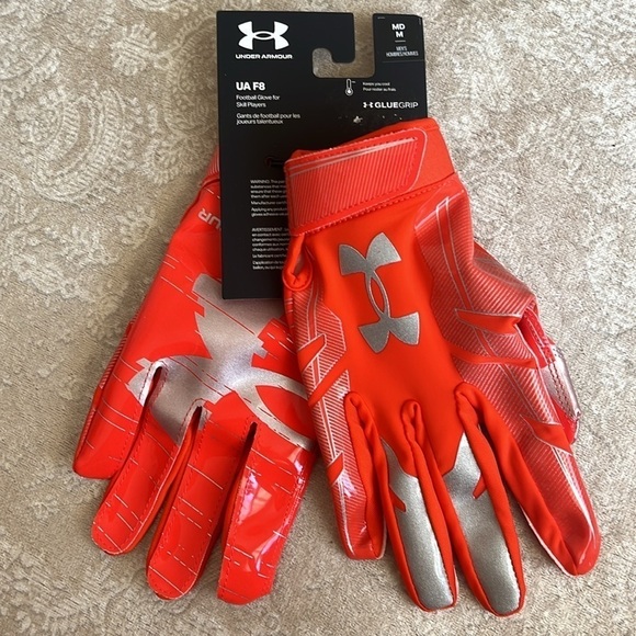 Brand New Under Armour F8 Glue Grip Football Gloves for Skill Players Orange - Picture 15 of 15